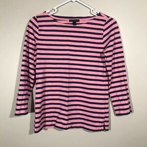 J Crew Pink And Navy Blue Striped Boatneck top